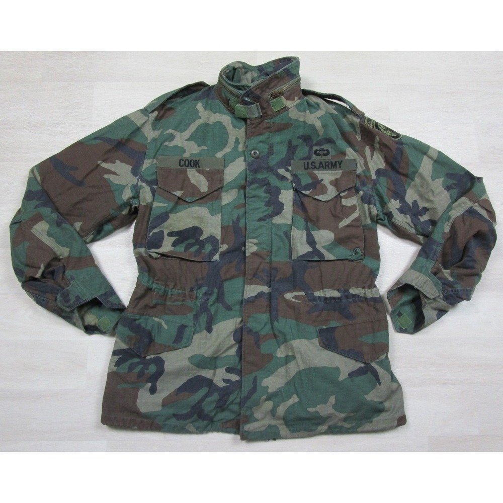 Vintage 80s US Army M-65 Cold Weather Field Jacket (M) Woodland Camo Airborne